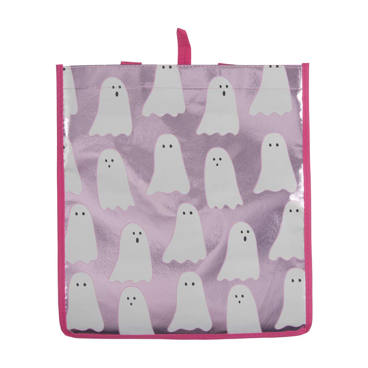 Halloween Pink Ghost Print Reflective Trick or Treat Bag, 13x12 in