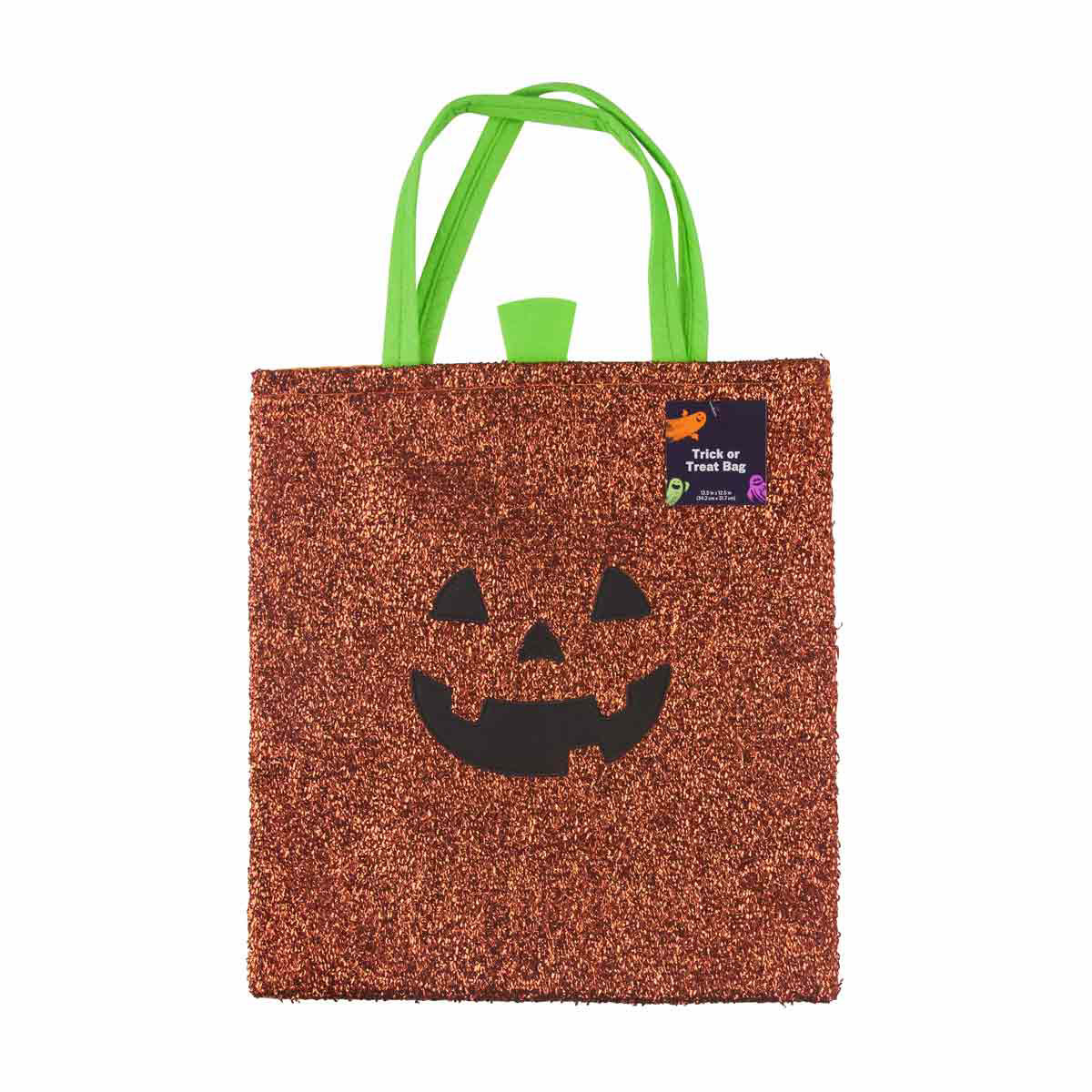 Halloween Orange Trick or Treat Tinsel Gift Bag, 13.5x12.5 in