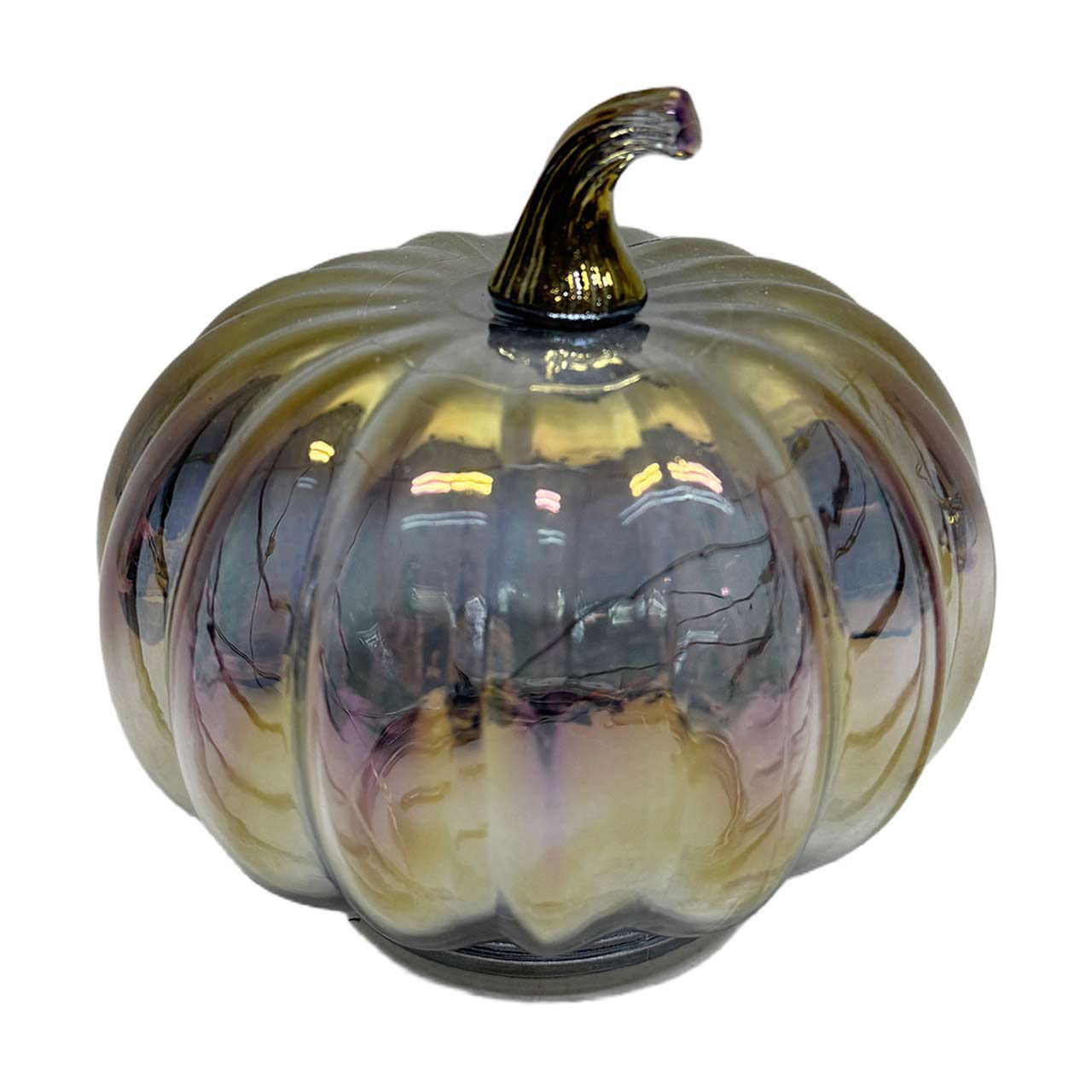 Halloween Iridescent Black Glass Pumpkin