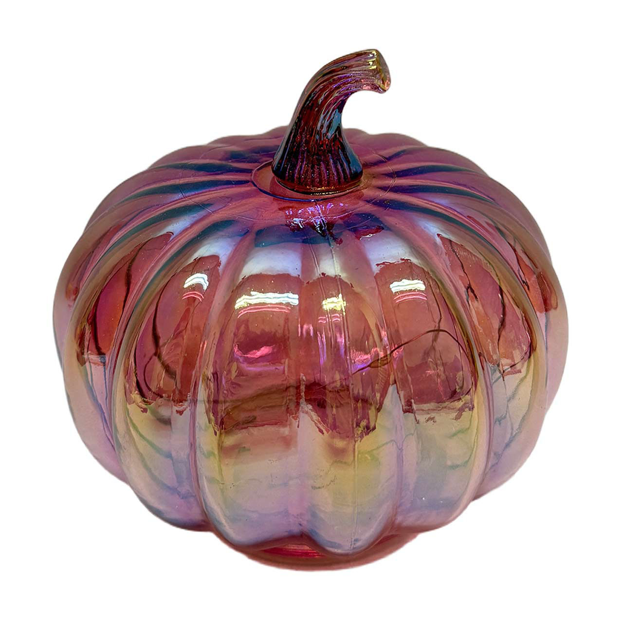 Halloween Iridescent Pink Glass Pumpkin