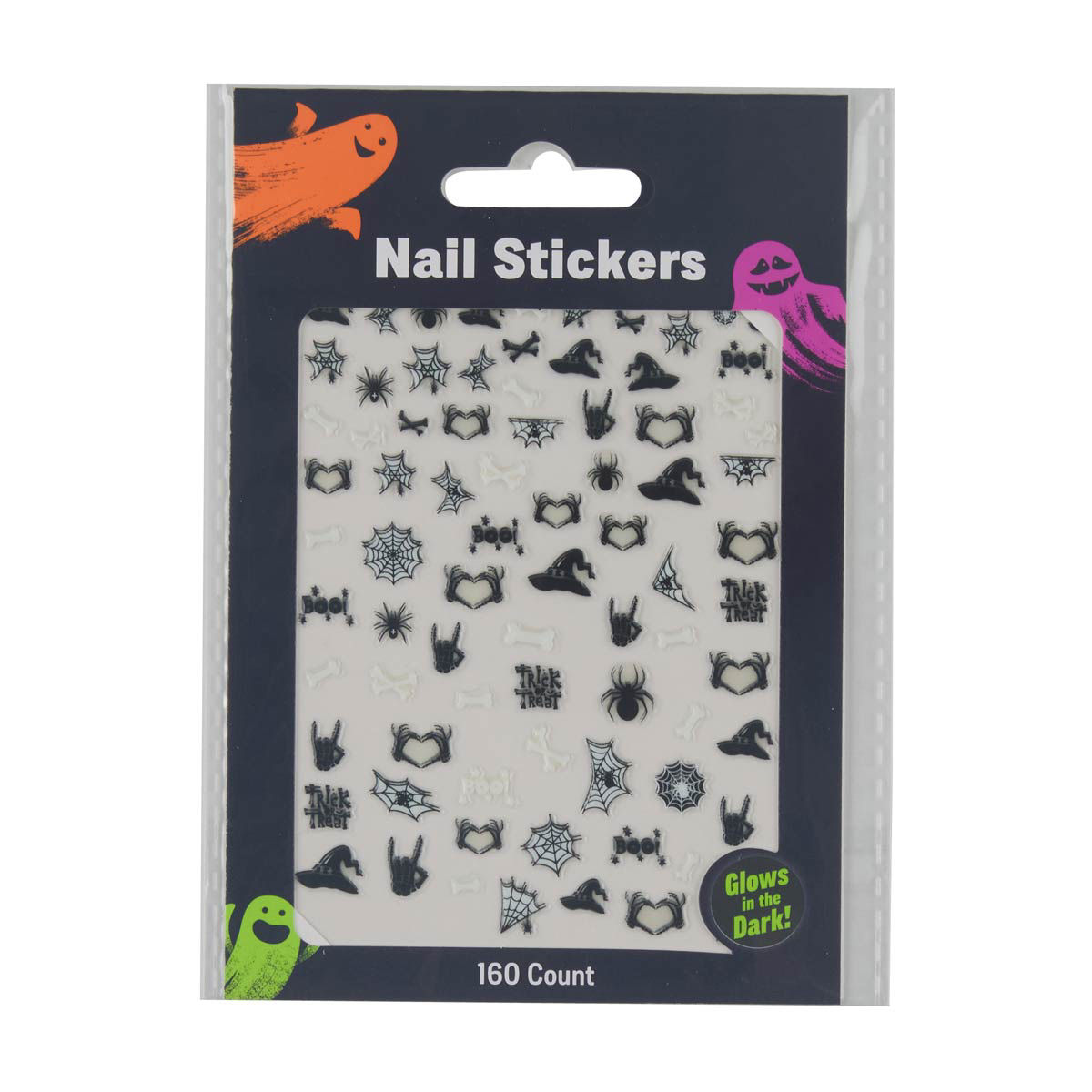 Halloween Glow in the Dark Nail Stickers, 160 ct, 3 Assorted Styles
