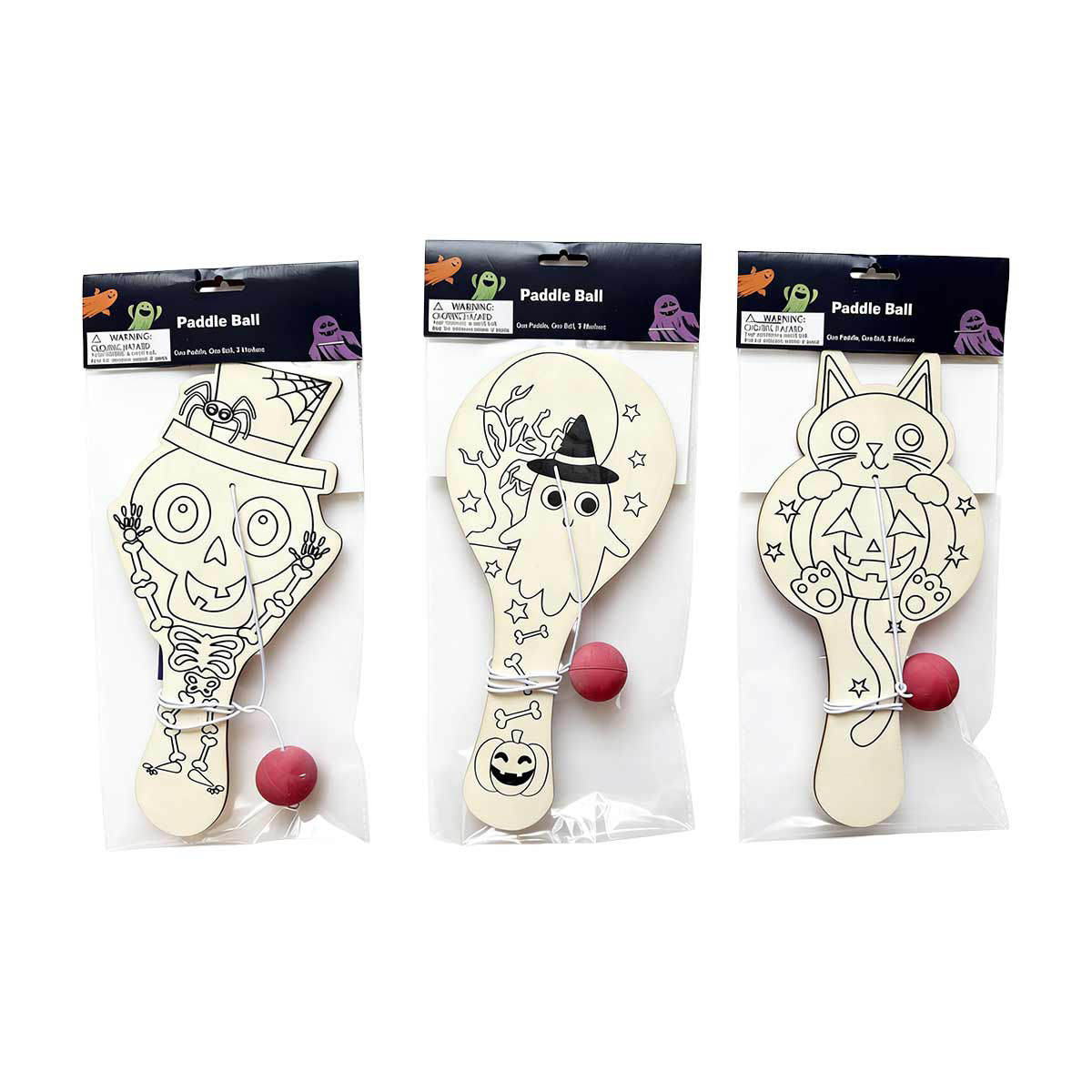 Halloween Paddle Ball, 3 Assorted Designs