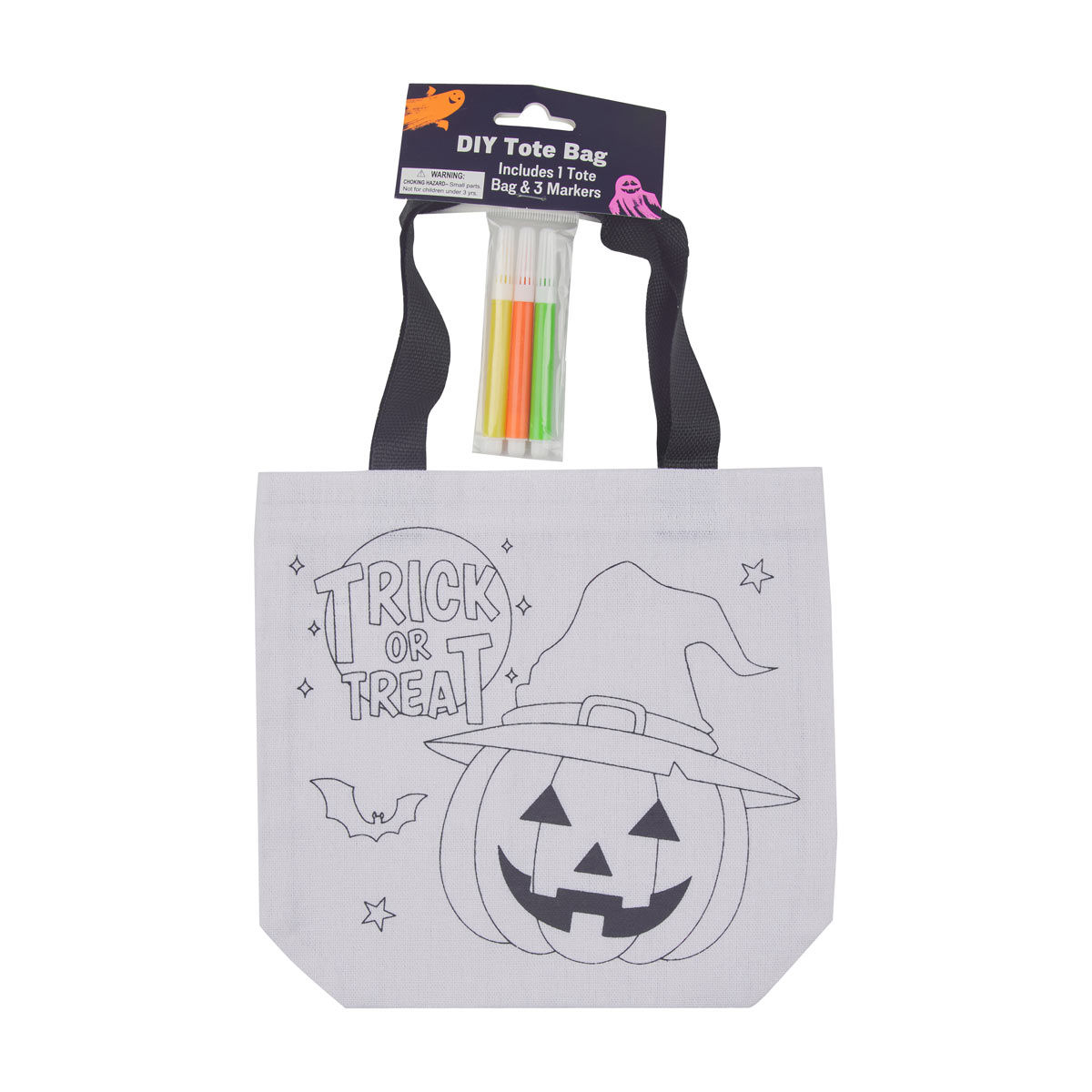 Halloween DIY Tote Bag with Markers, 3 Assorted Designs