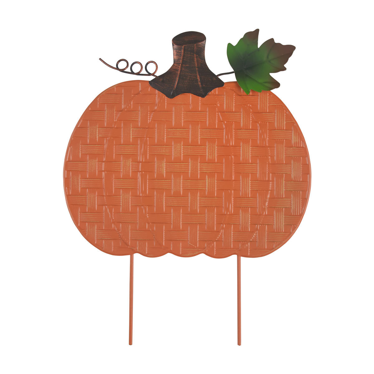 Woven Pattern Single Pumpkin Metal Yard Stake, Orange