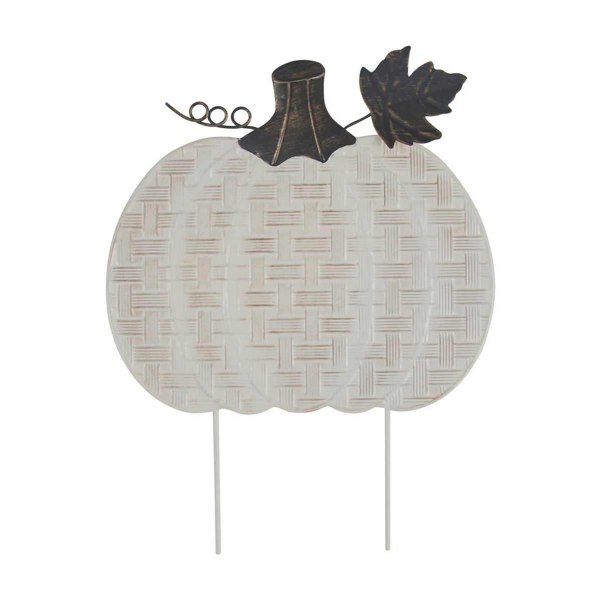 Woven Pattern Single Pumpkin Metal Yard Stake, Cream