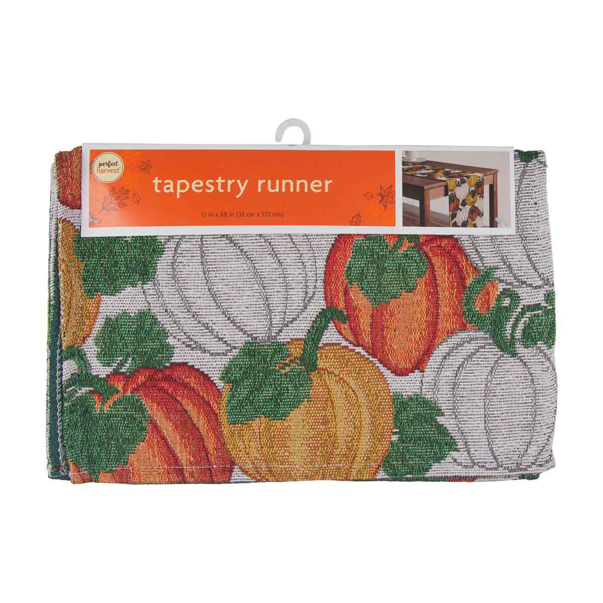 Perfect Harvest Pumpkin Tapestry Table Runner, 13x68 in
