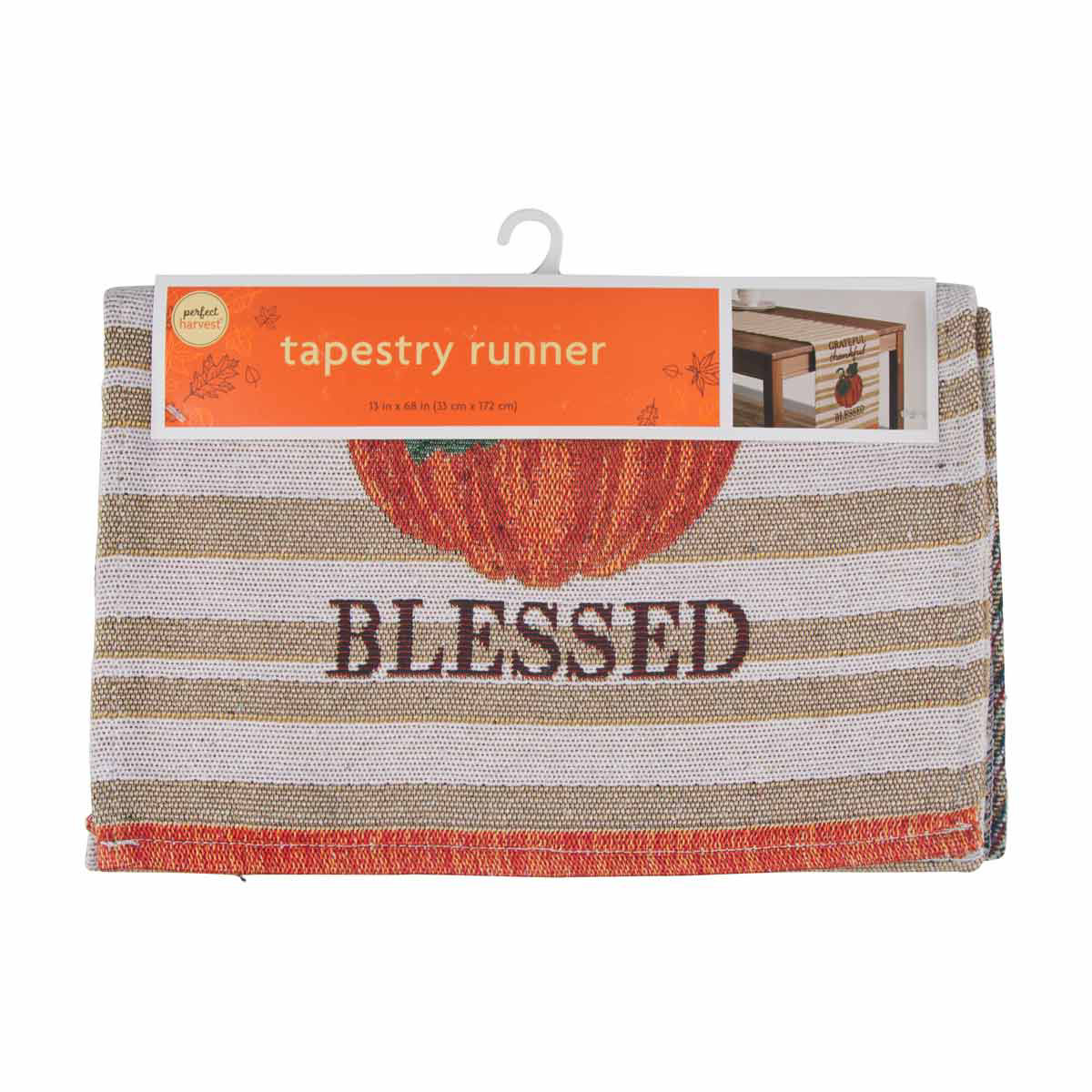 Perfect Harvest Blessed Pumpkin Tapestry Table Runner, 13x68 in