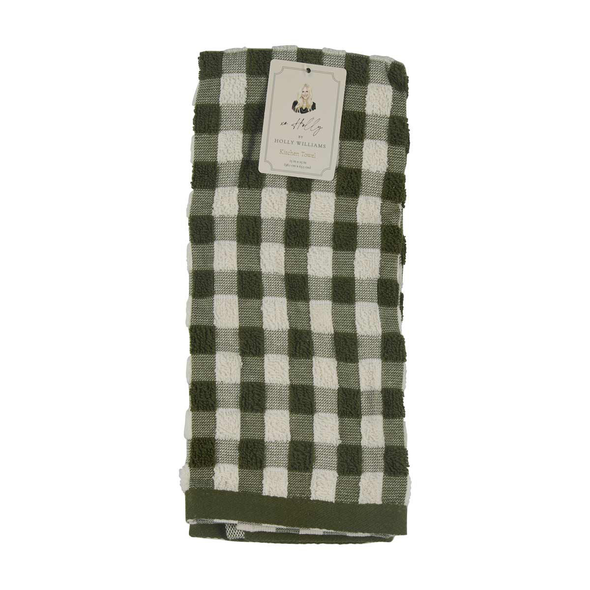 Holly Williams Fall Green Plaid Kitchen Towel, 15x25 in