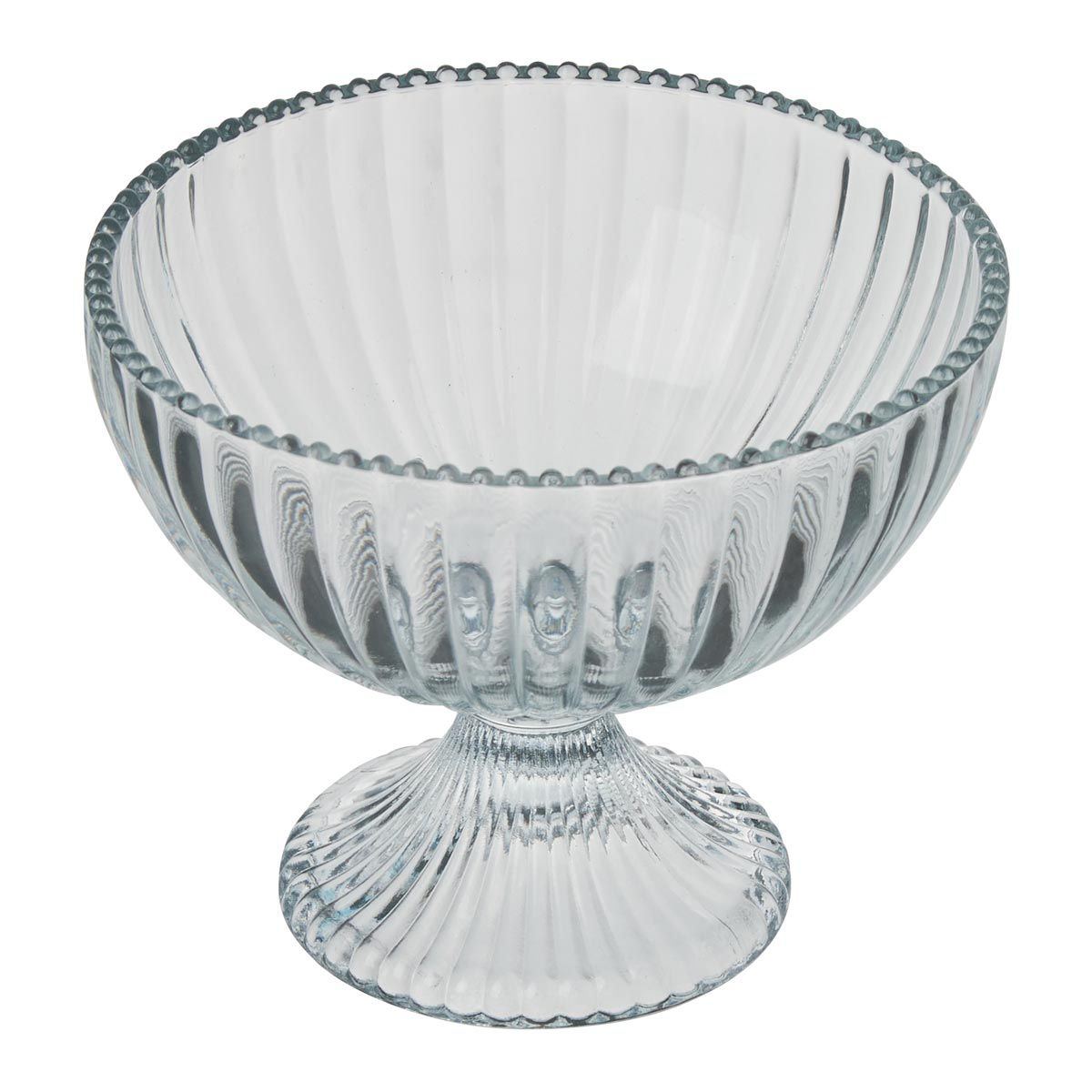 Holly Williams Glass Ribbed Pedestal Candy Bowl with Beaded Rim