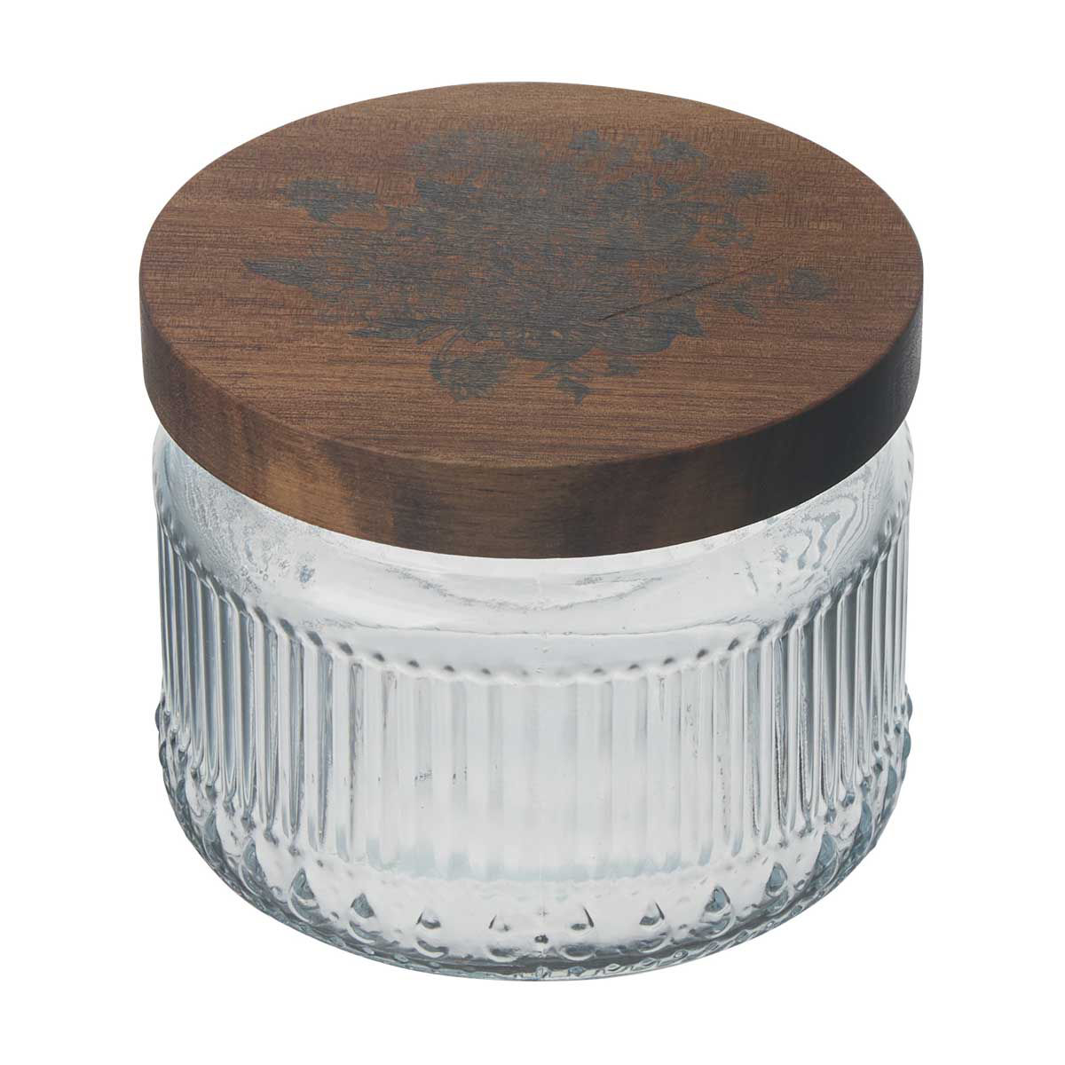 Holly Williams Glass Ribbed Canister with Wood Lid, Small
