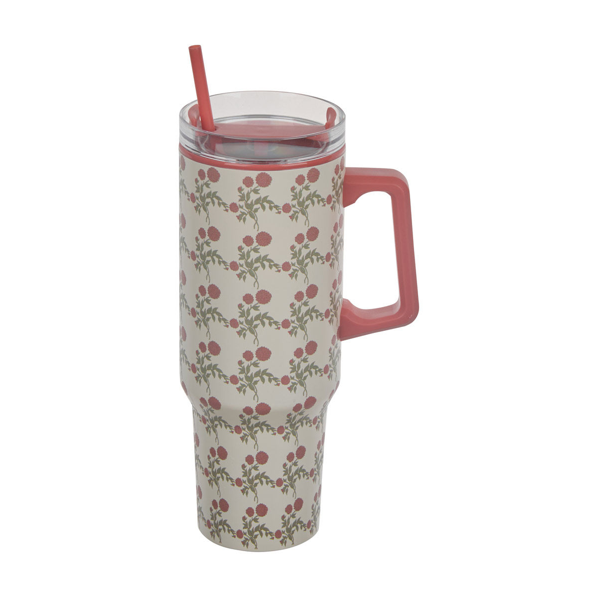 Holly Williams Fall Pink Floral Print Tumbler with Straw, 40 fl oz