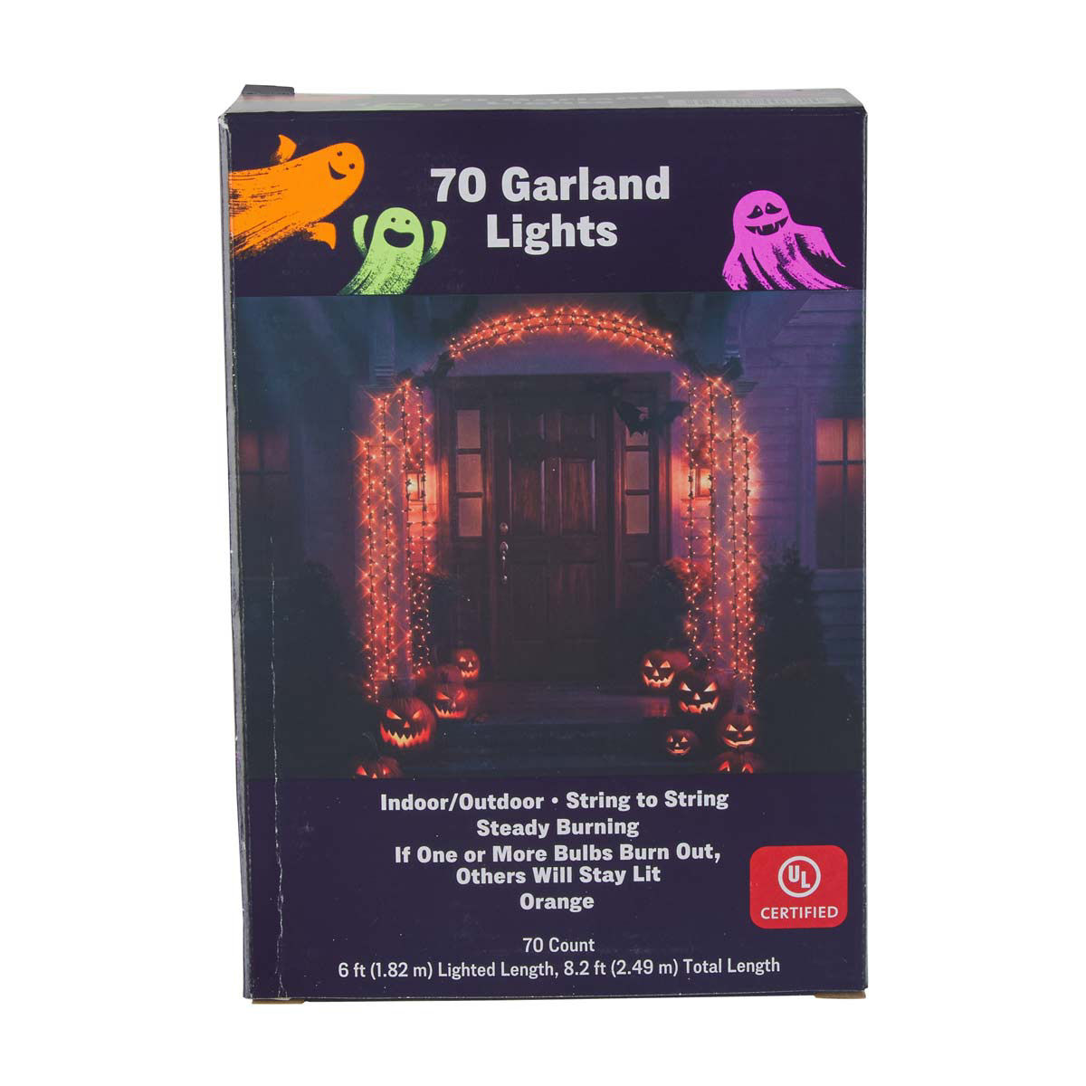 Halloween Indoor/Outdoor Orange Garland String Lights, 8.2 ft