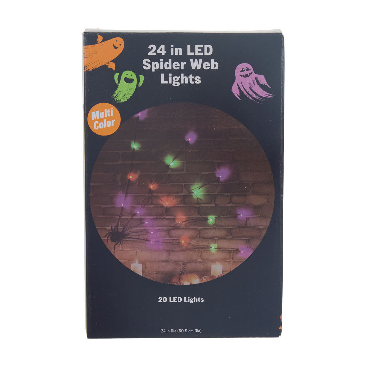 Halloween Multi-Color LED Spider Web Lights Décor, 20 LED Lights, 24 in