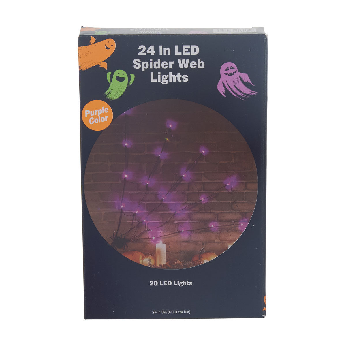 Halloween Purple LED Spider Web Lights Décor, 24 in