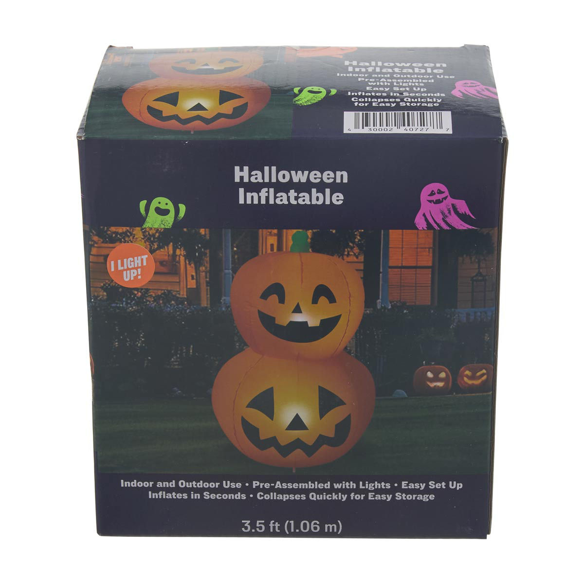 Halloween Light Up Inflatable Pumpkin Airblown Balloon Décor, 3.5 ft