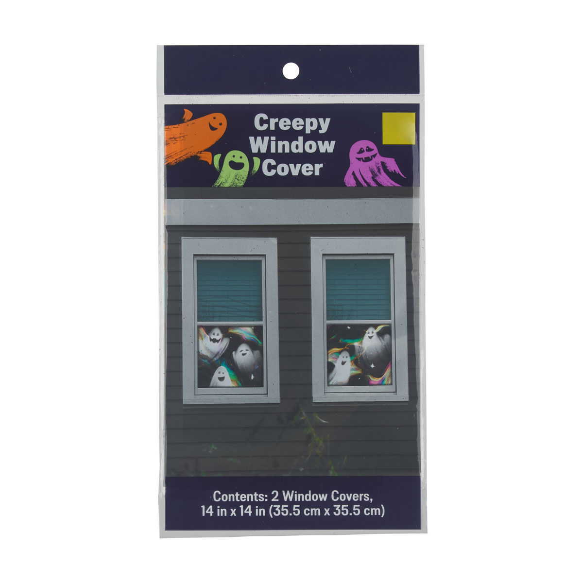 Halloween Square Printed Creepy Window Cover, 14x14 in, 3 Assorted Designs
