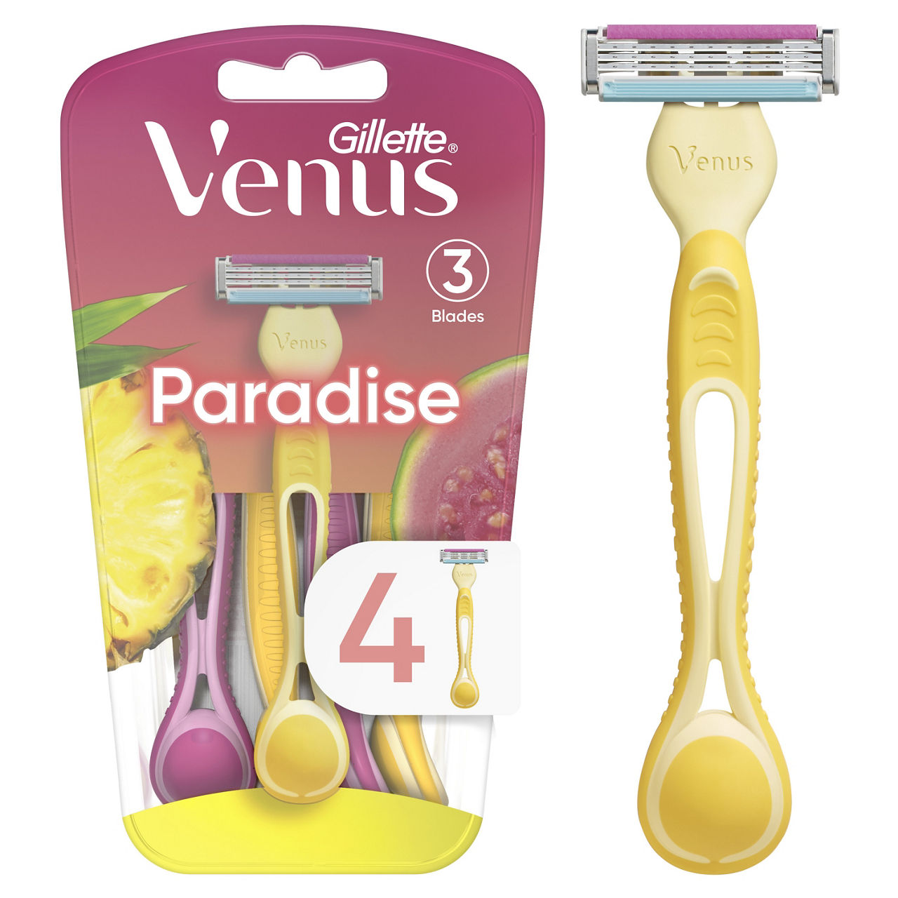 Venus Simply 3 Paradise Women's Disposable Razor, 4 Count