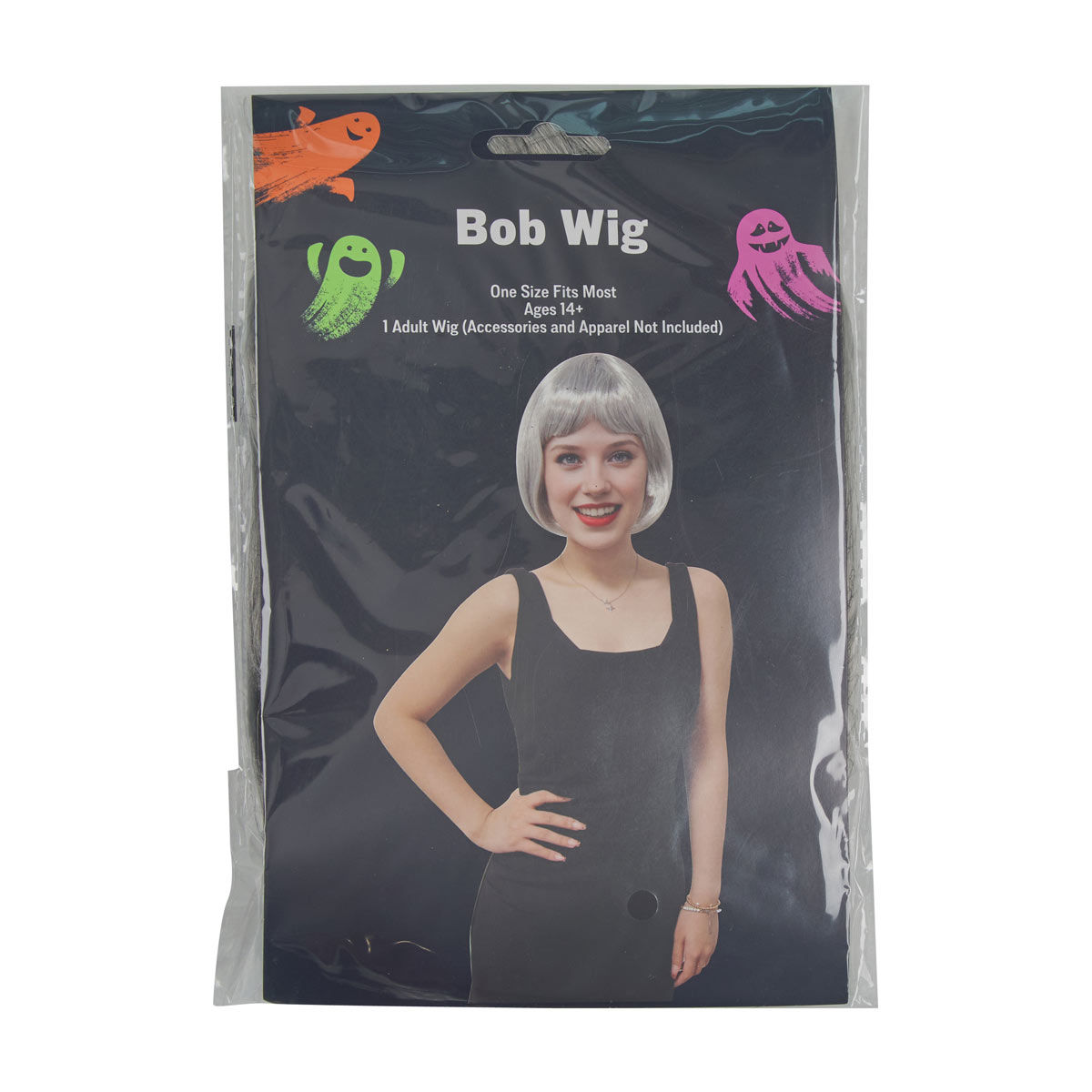 Halloween Ladies Silver Bob Wig, One Size
