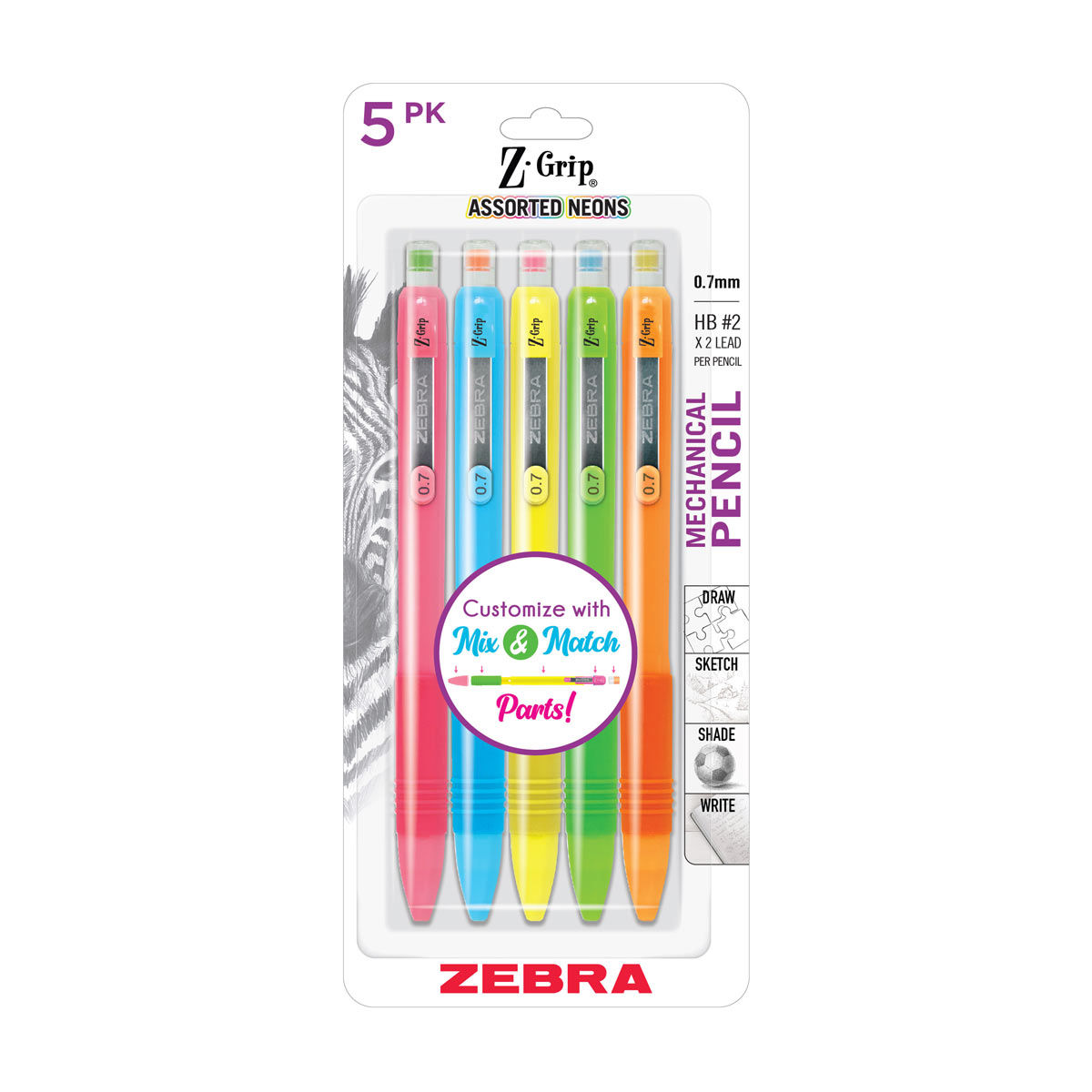 Buy Zebra Z-Grip Assorted Neon Mechanical Pencils, 0.7 mm, HB #2
