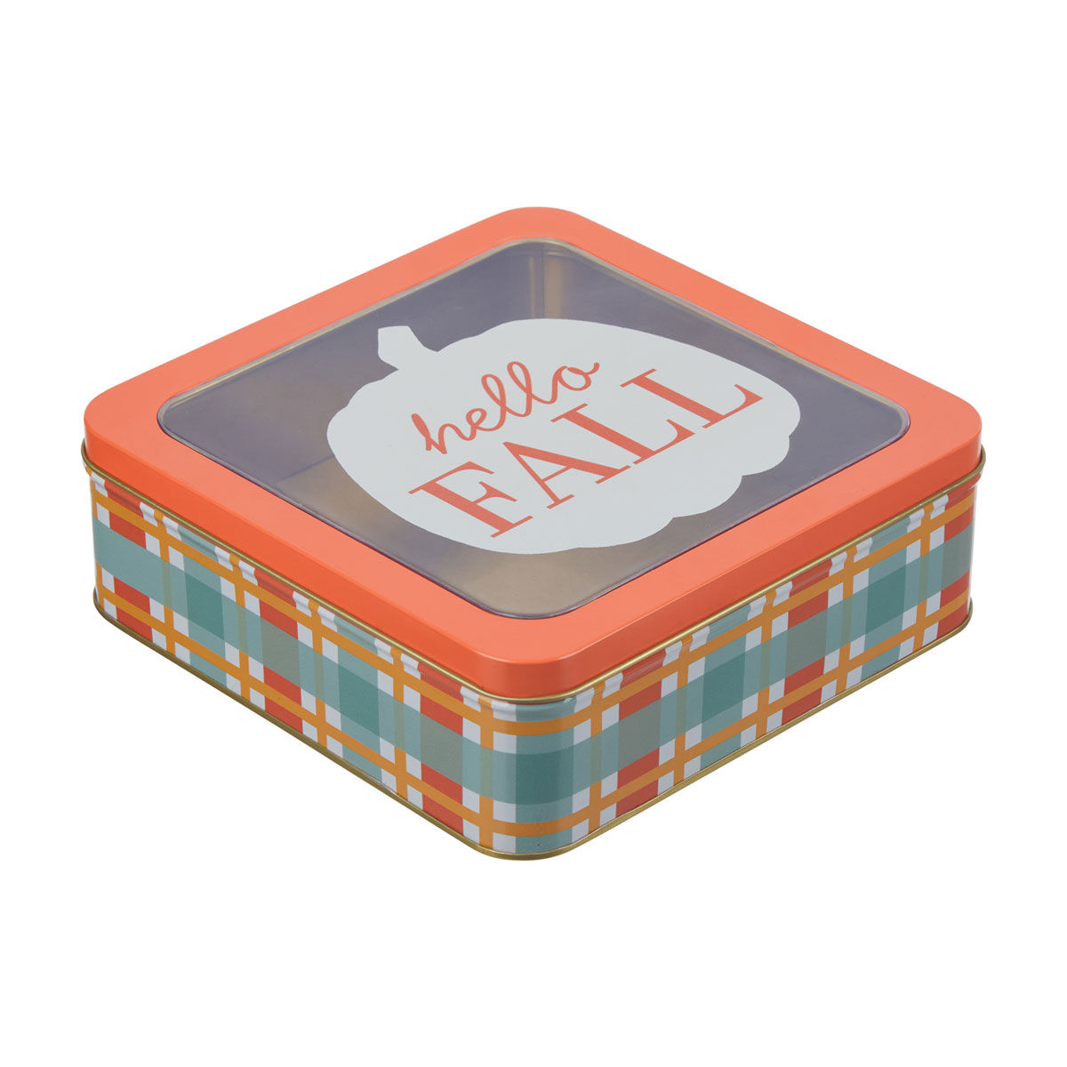 Harvest Square Shaped Hello Fall Window Tin Storage Box