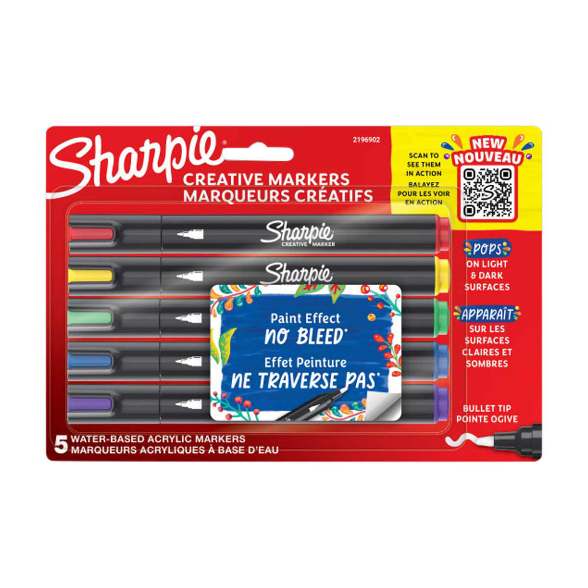 Sharpie Creative Markers, Water-Based Acrylic Markers, Bullet Tip, Assorted Colors, 5 Count