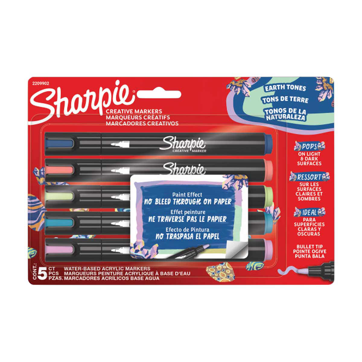 Sharpie Creative Markers, Earth Tones, Water-Based Acrylic Markers, Bullet Tip, Assorted Colors, 5 Count