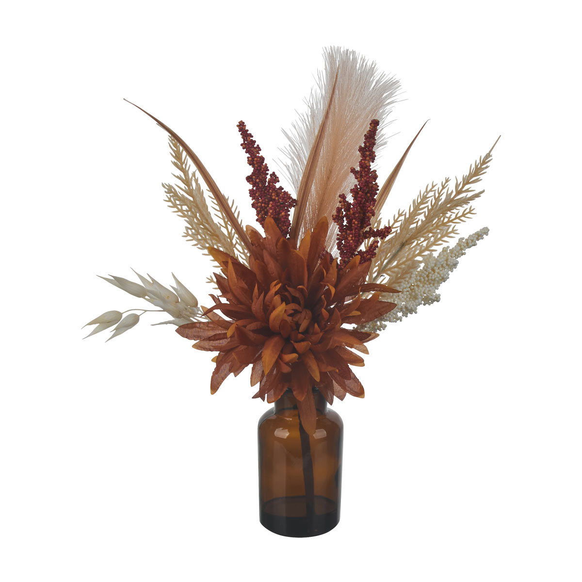 Harvest Artificial Rust Floral Arrangement in Glass Vase