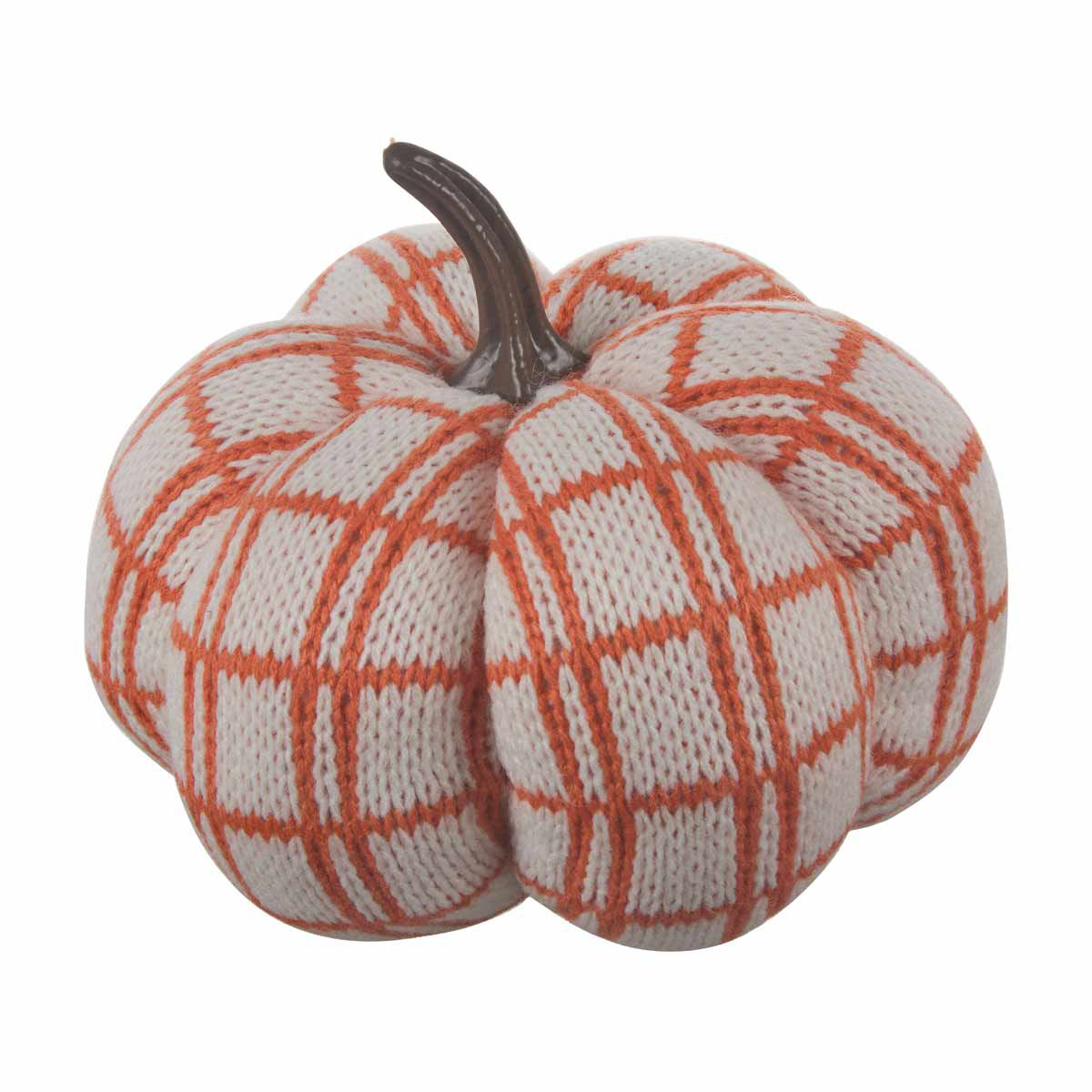 Harvest Halloween White and Orange Plaid Pumpkin Shaped Décor