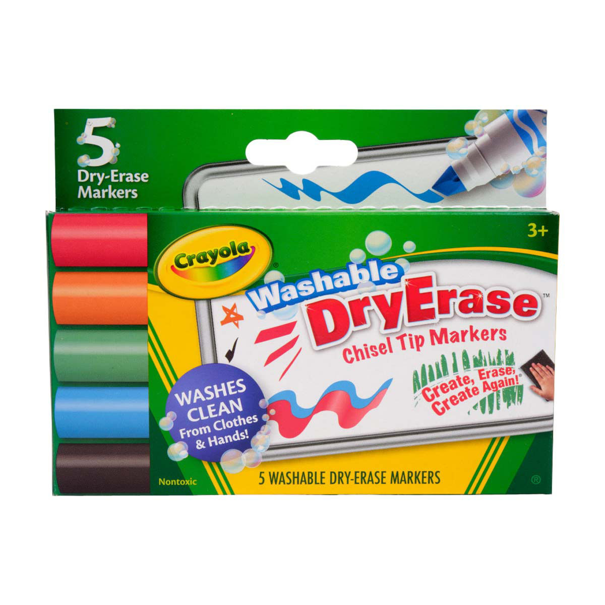 Crayola Washable Dry-Erase Chisel Tip Markers, Assorted Colors, 5 ct