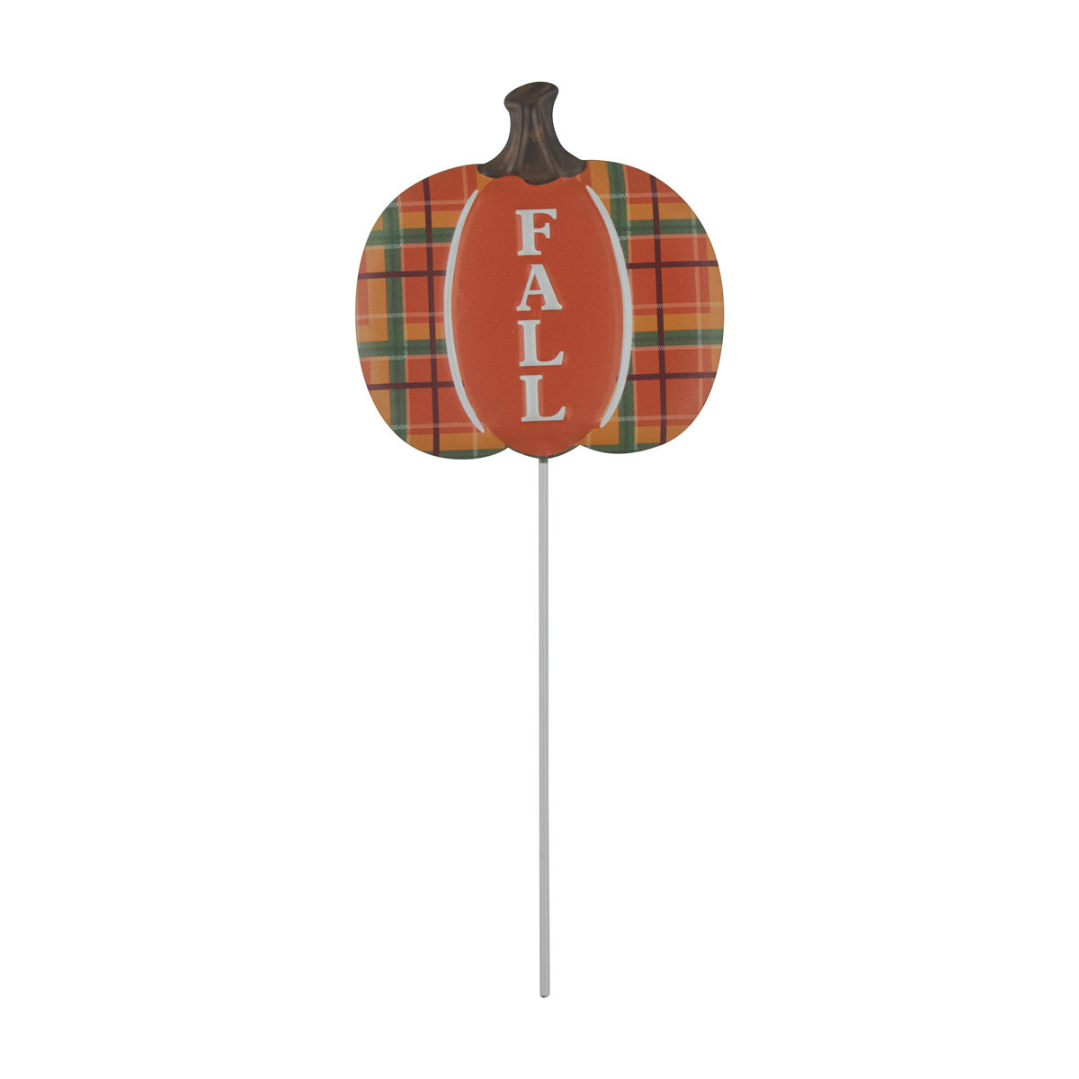 Harvest Metal Plaid Pumpkin Pick Décor