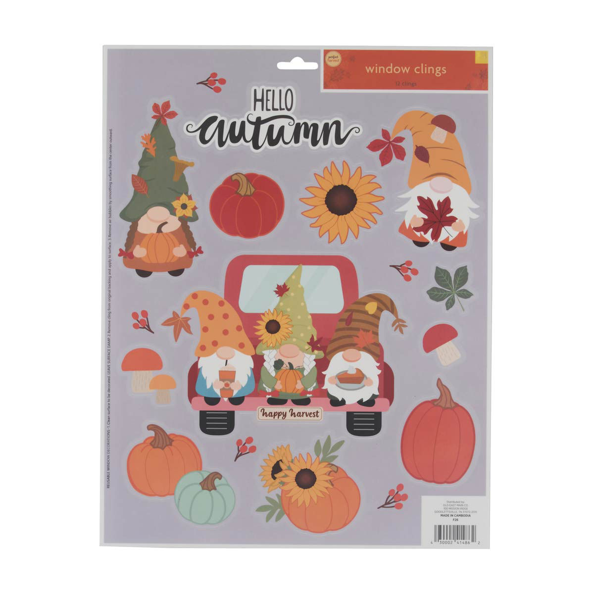 Perfect Harvest Gnome Shaped Window Clings, 12 ct