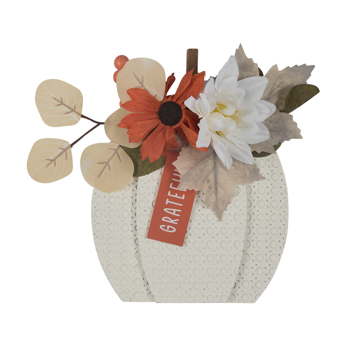 Harvest White Artificial Floral MDF Pumpkin Décor