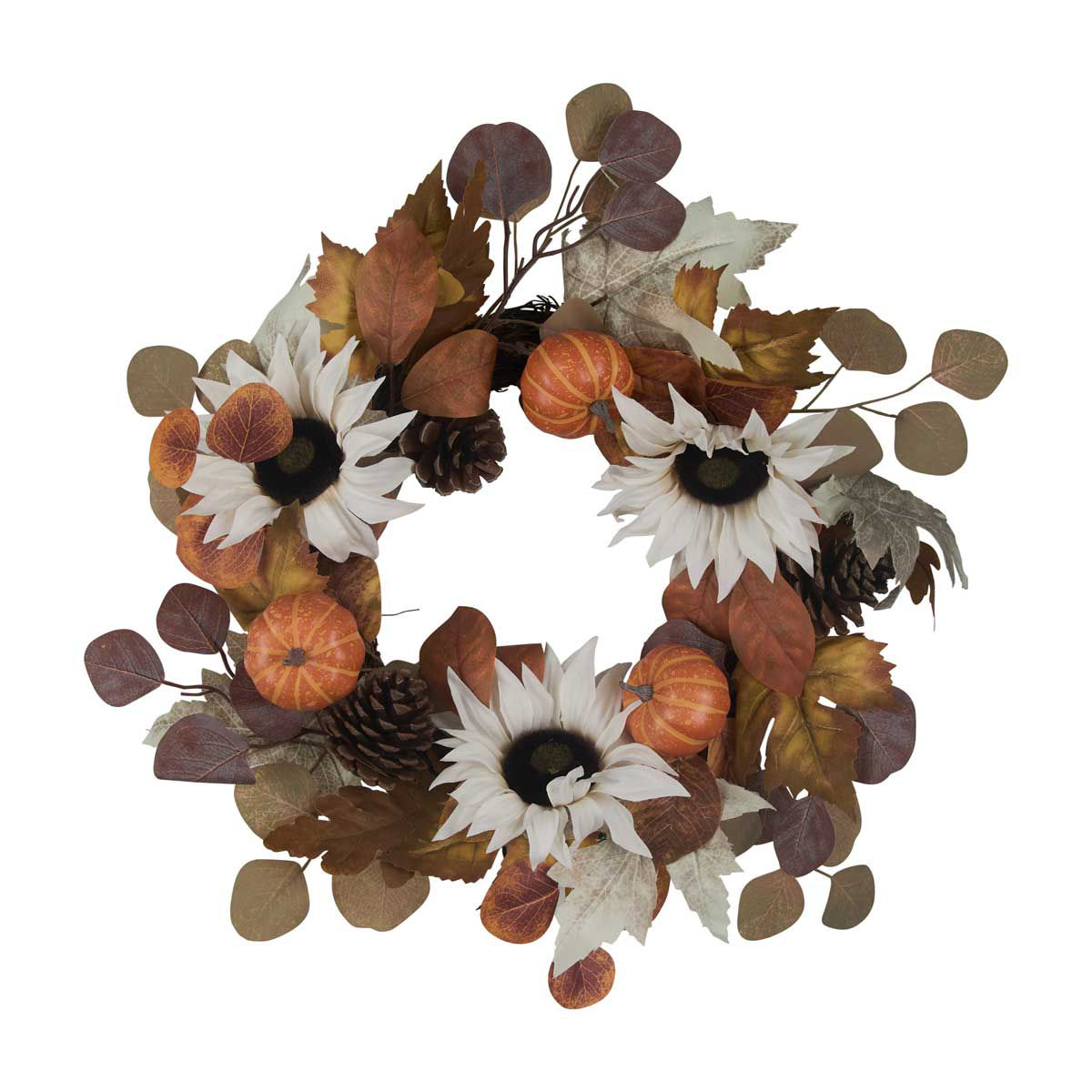 Harvest White Sunflower Artificial Wreath Décor