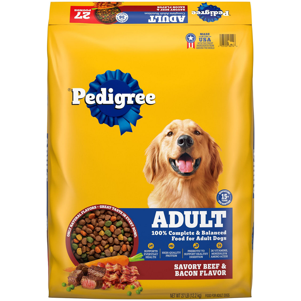 Pedigree Adult Dry Dog Food, Savory Beef & Bacon Flavor, 27 lb