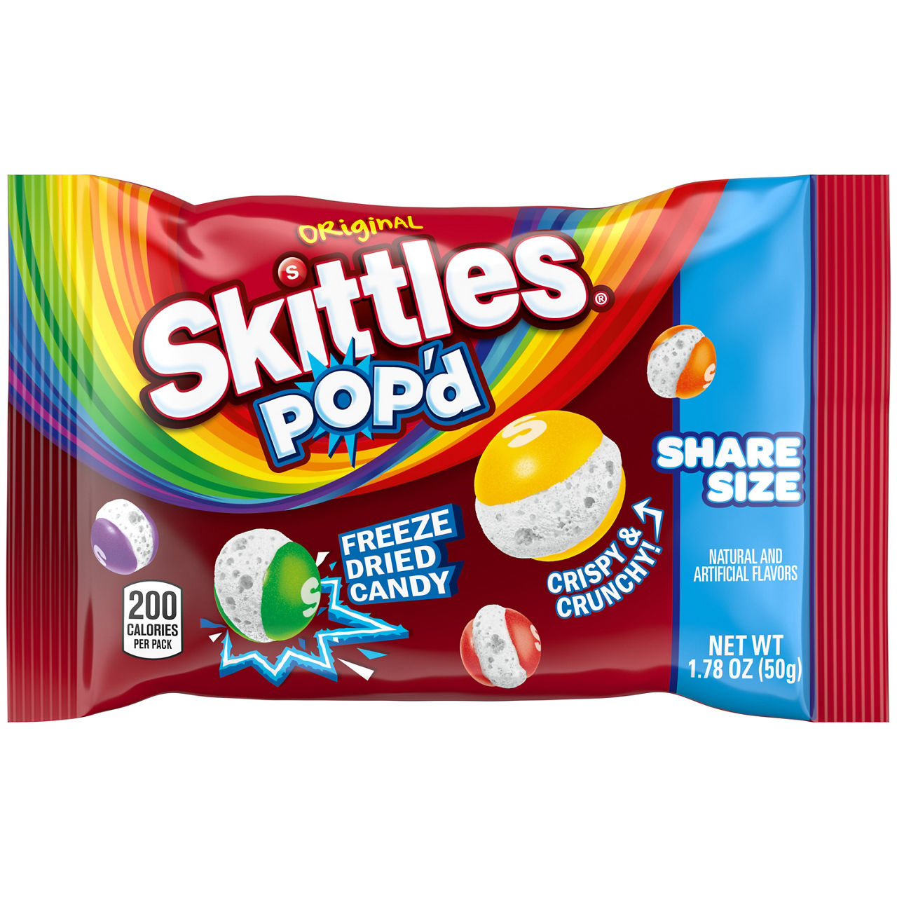 Skittles Pop'd Original Freeze Dried Candy, Share Size, 1.78 oz