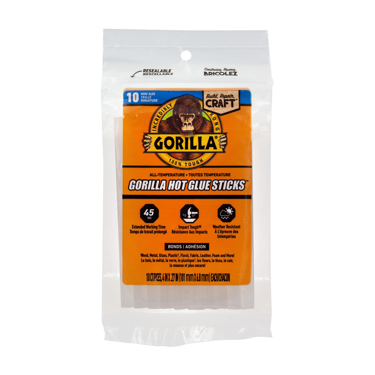 Gorilla All-Temperature Mini Hot Glue Sticks, 10 ct