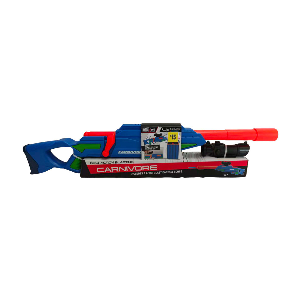 Air Warriors Carnivore Bolt Action Blaster with Scope, 4 Darts