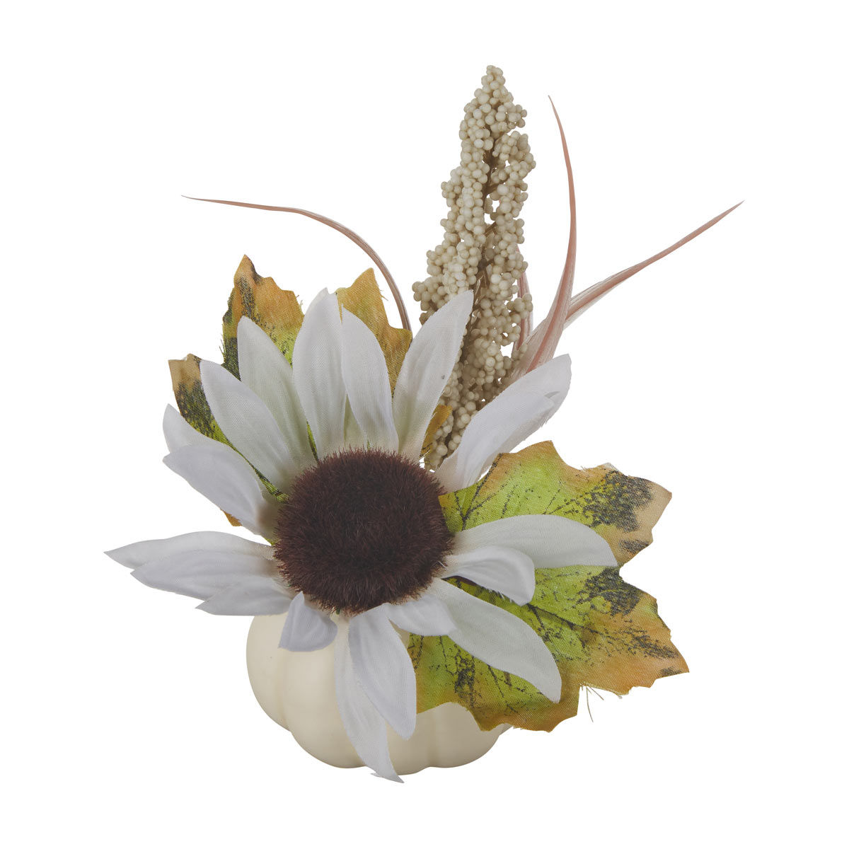 Harvest Halloween Floral Arrangement with Cream Pumpkin Shaped Vase
