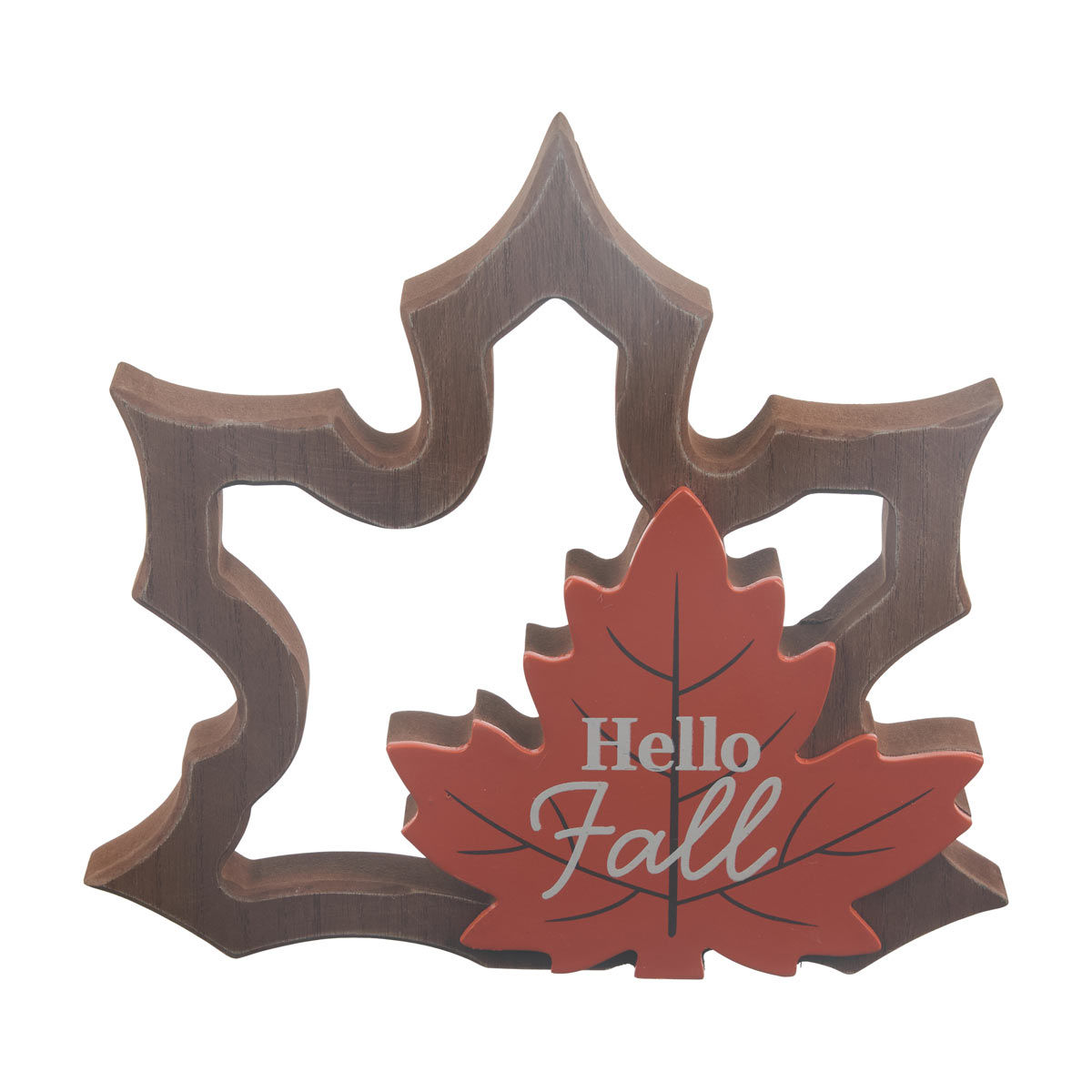 Harvest Halloween 'Hello Fall' Carved Maple Leaf Table Décor, Large