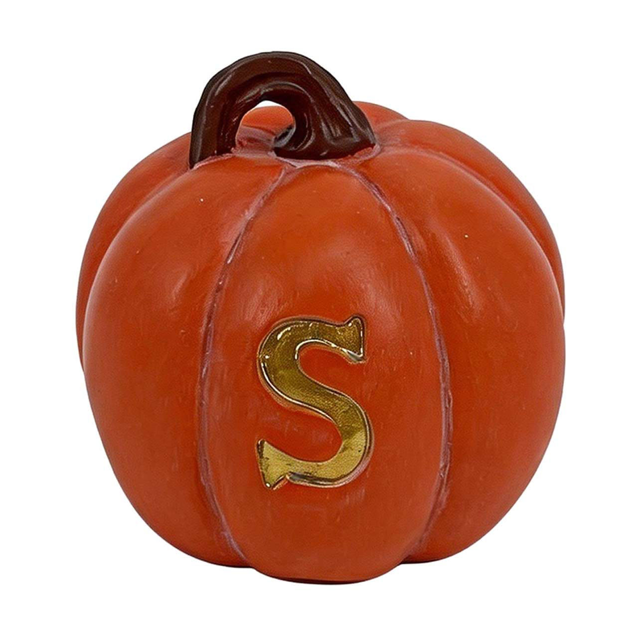Fall Orange Resin S Monogram Pumpkin, 3 in