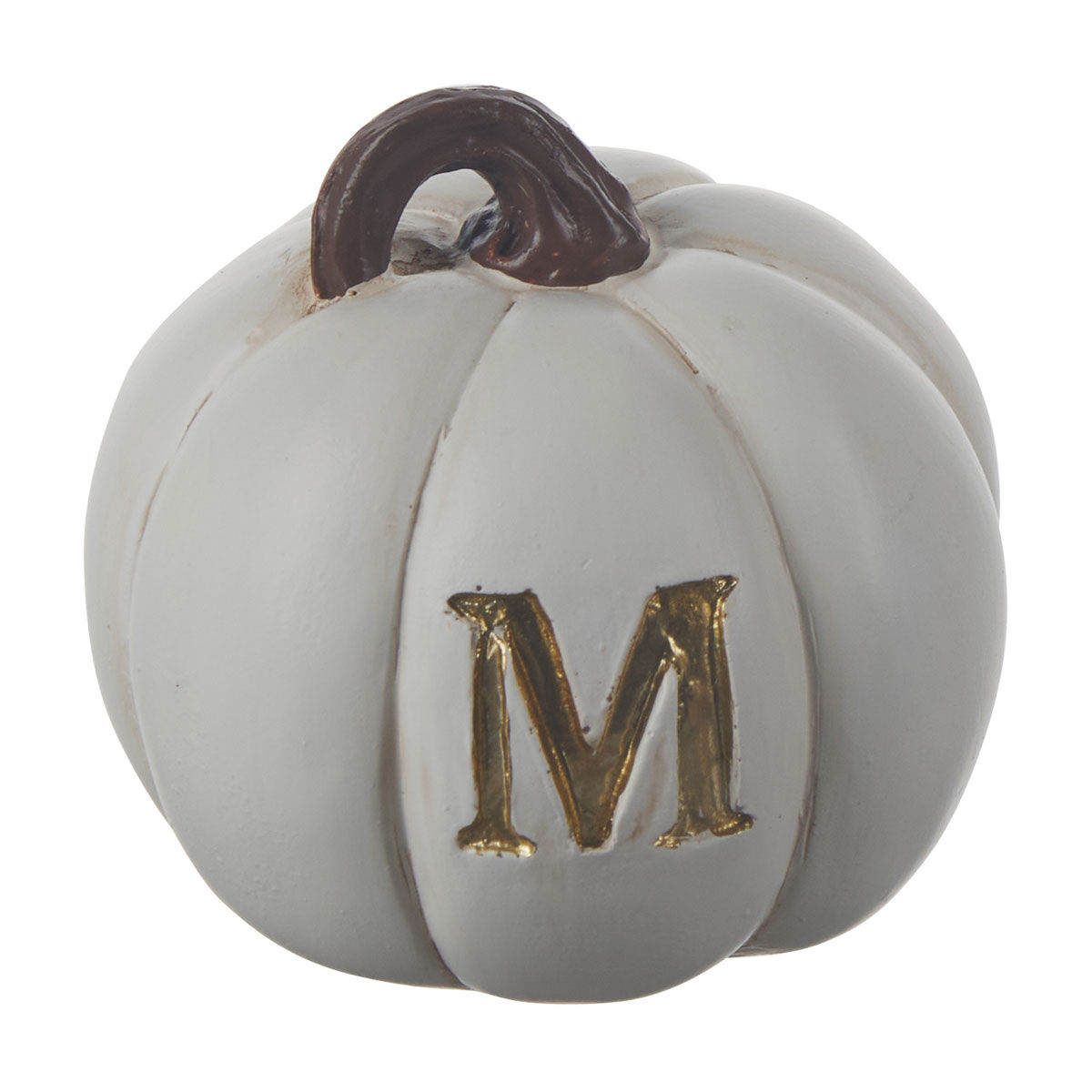 Harvest "M" White Pumpkin-Shaped Resin Mono Decoration, 2.75x2.75x2.75 in