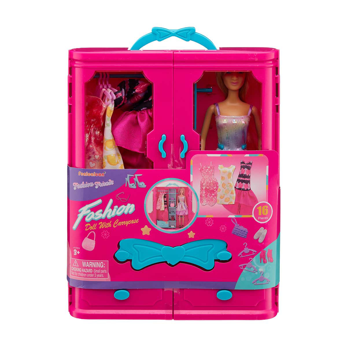 Fashion Doll With Wardrobe Carrying Case, 16 pc