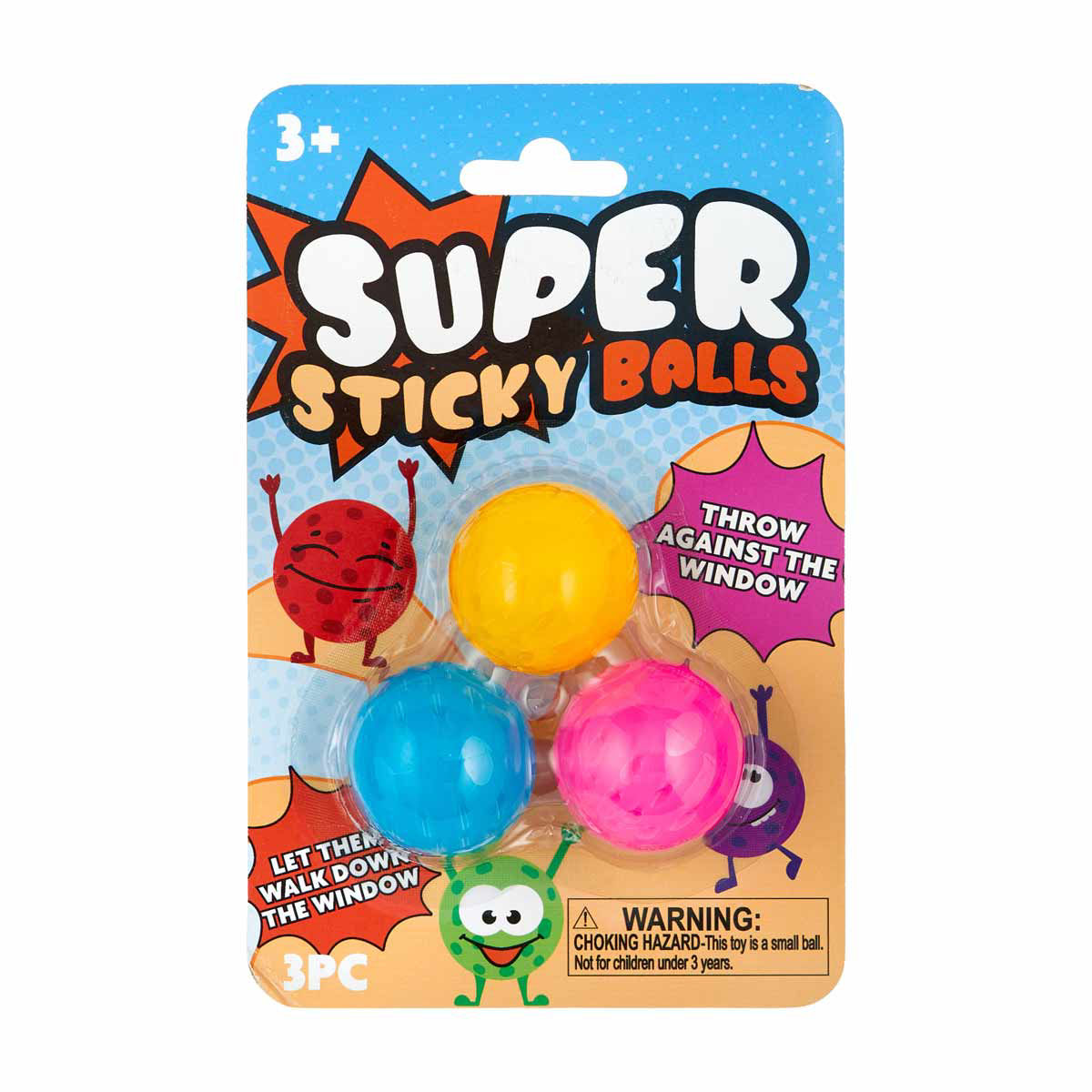 Glow-in-the-Dark Super Sticky Balls, 3 pc, 2 Assorted Colors