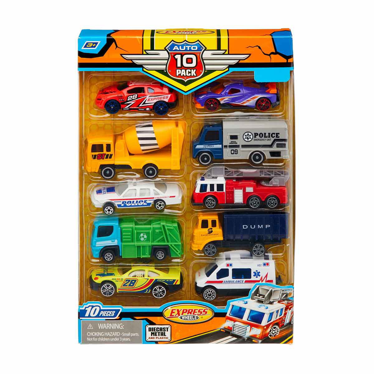 Express Wheels Diecast Vehicle Set, 10 pc