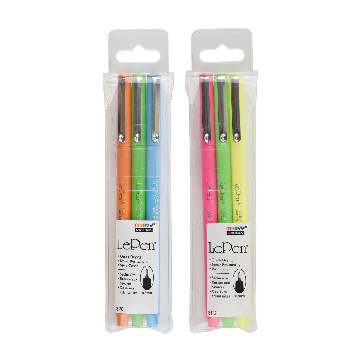 Marvy Uchida LePen Quick Drying Neon Ink Pen Set, 3 ct, 2 Assorted Sets