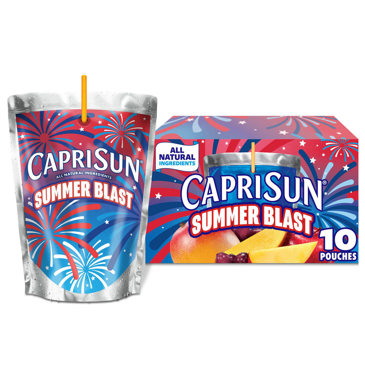 Capri Sun Summer Blast Passion Fruit Mango flavored Juice Drink Blend, 10 ct Box, 6 fl oz Pouches