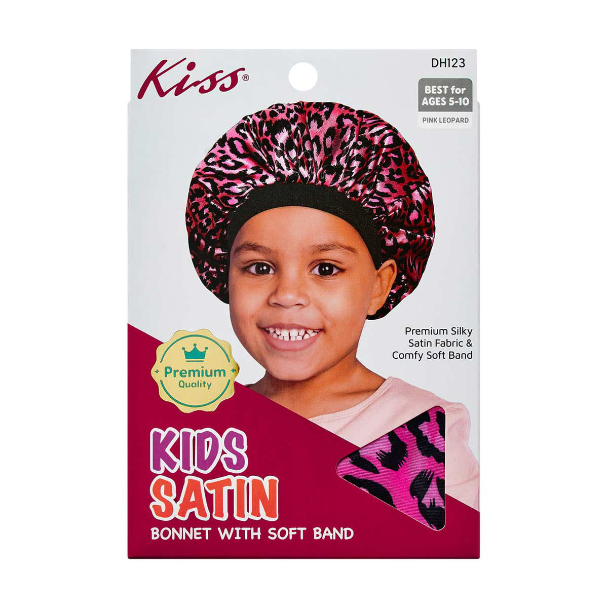 Kiss Kids Pink Leopard Satin Bonnet with Soft Band
