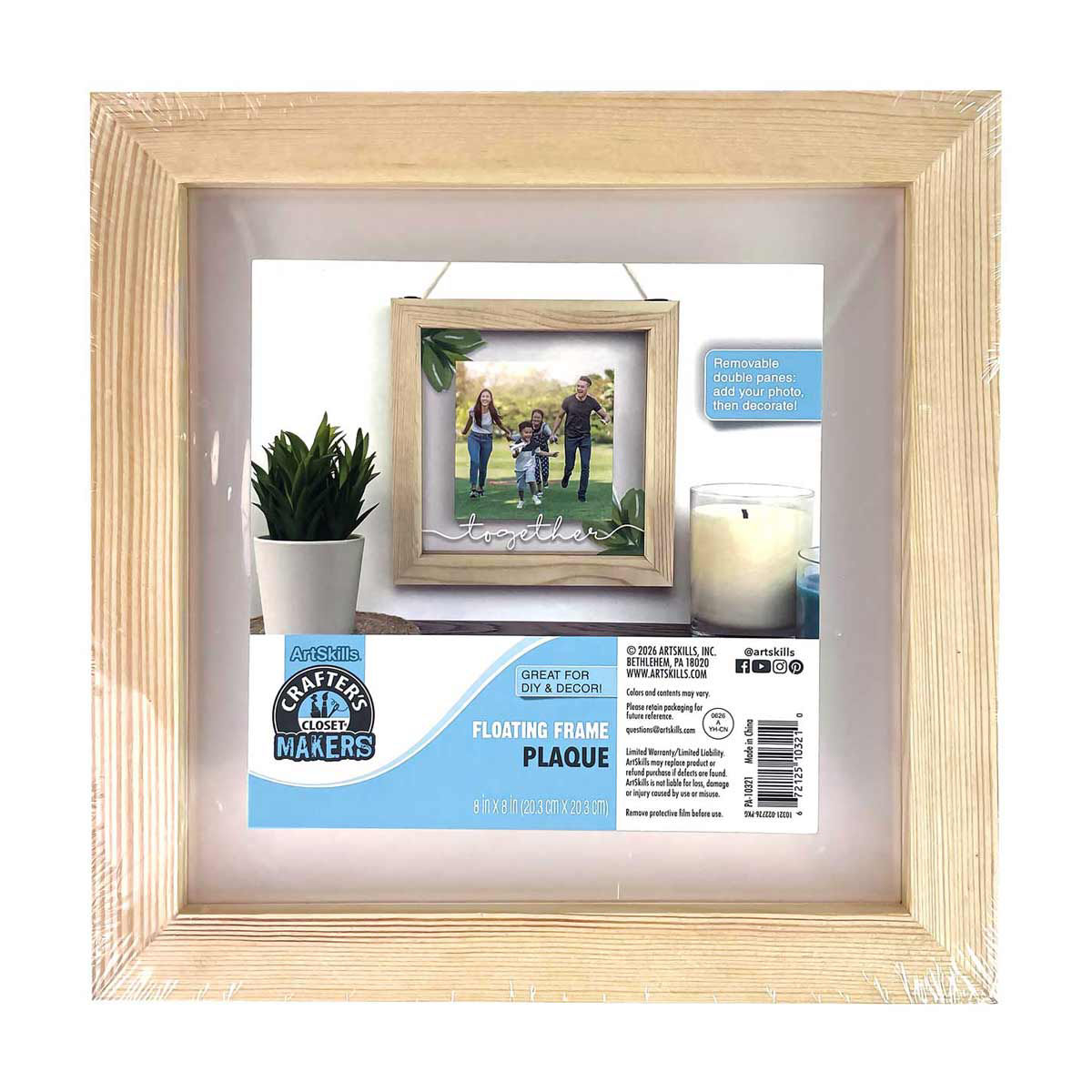 ArtSkills Crafter's Closet Wood Frame Acrylic Plaque, 8x8 in