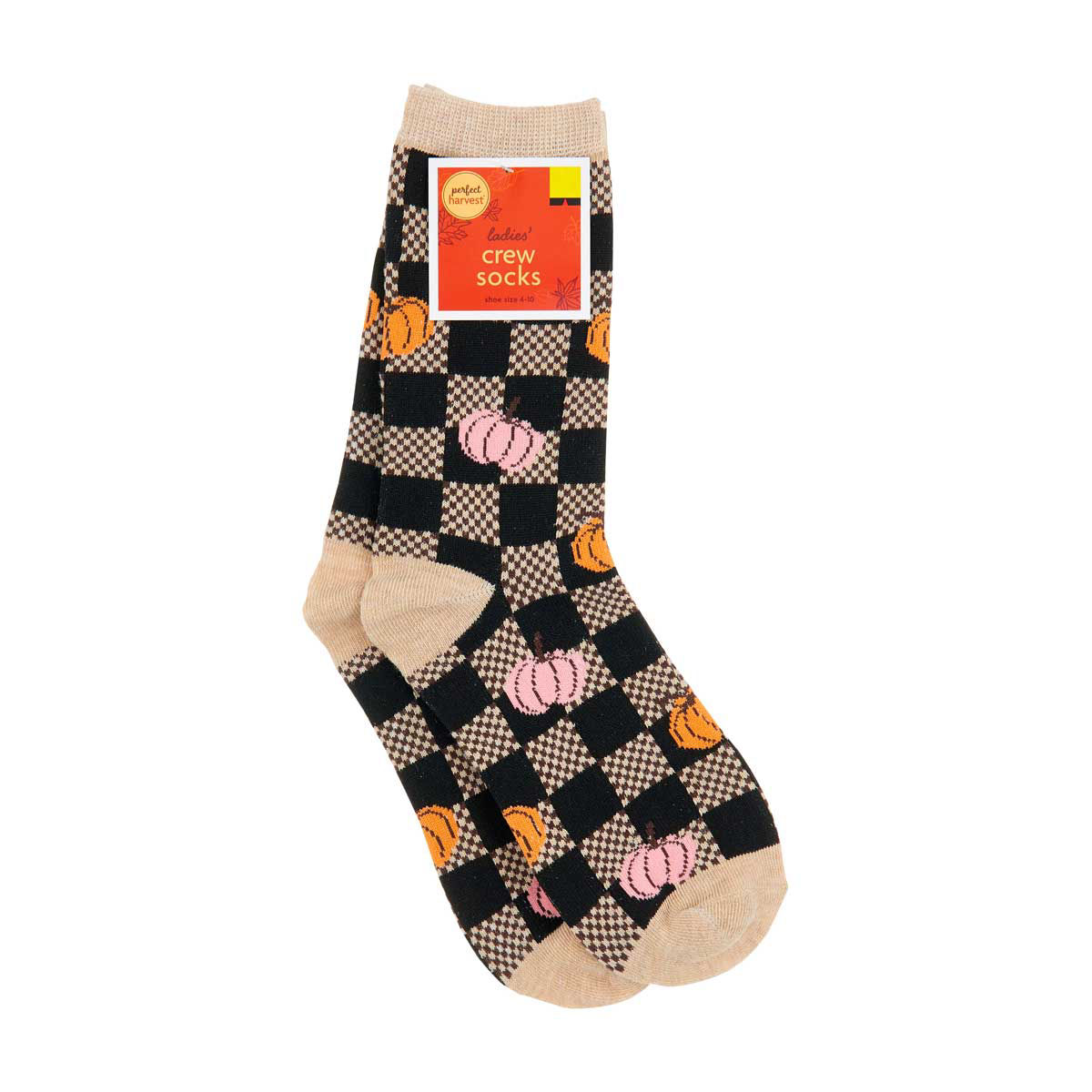Perfect-Harvest-Checkerboard-Pumpkin-Pattern-Ladies'-Crew-Socks
