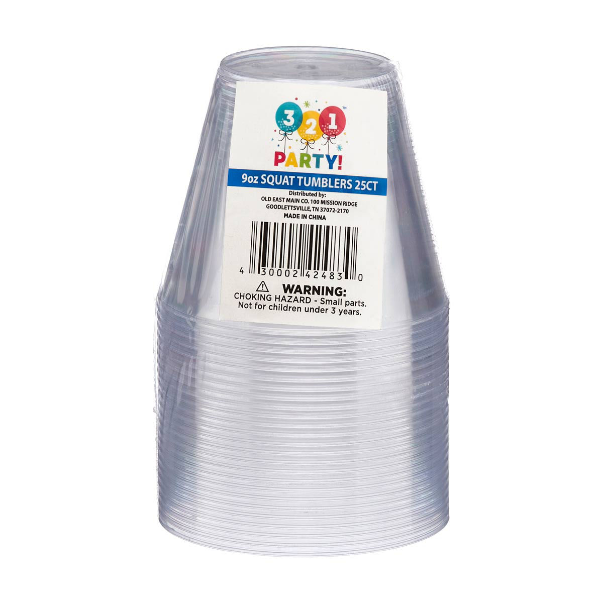 321 Party! Transparent Squat Tumblers, 9 oz, 25 ct